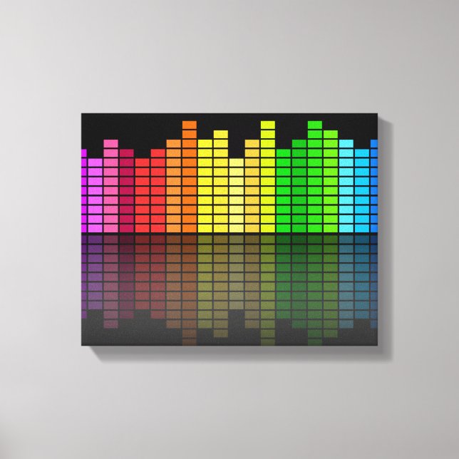 Colorful Music Equalizer w/Reflection, Cool Techno Canvas Print (Front)