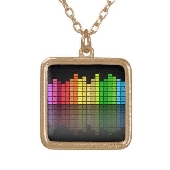 Colorful Music Equalizer w/Reflection, Cool Techno Gold Plated Necklace