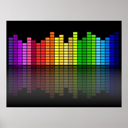 Colorful Music Equalizer wReflection Cool Techno Poster