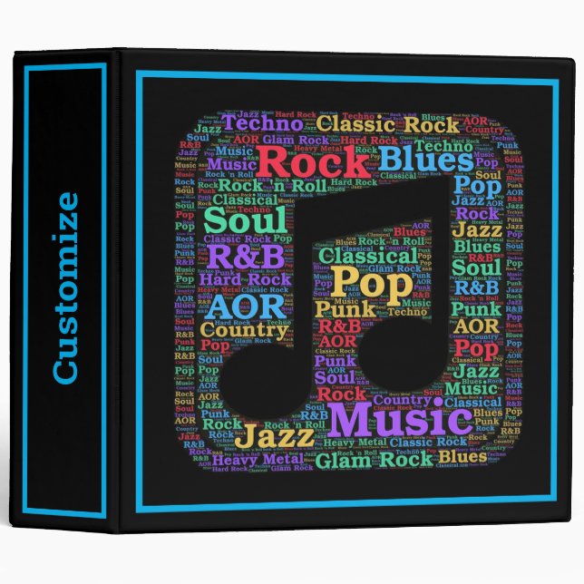Colorful Music Genres 3-Ring Binder (Front/Spine)