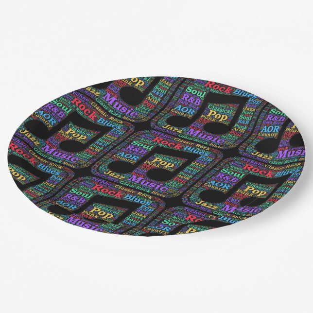 Colorful Music Genres Paper Plates (Angled)