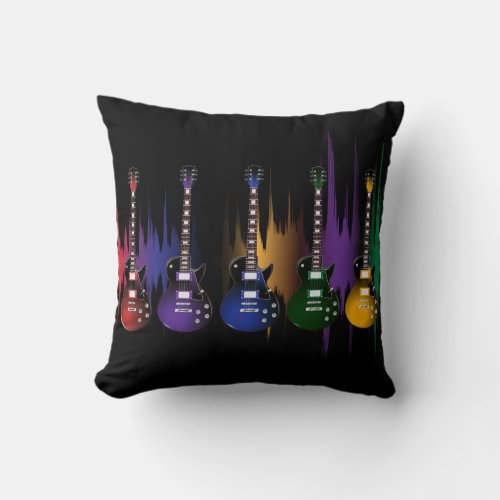 Colorful Music Guitar Throw Pillow