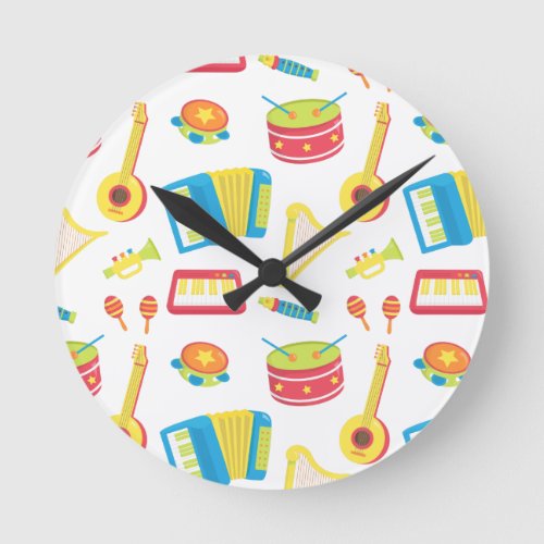 Colorful Music Instruments Kids Room Decor Round Clock