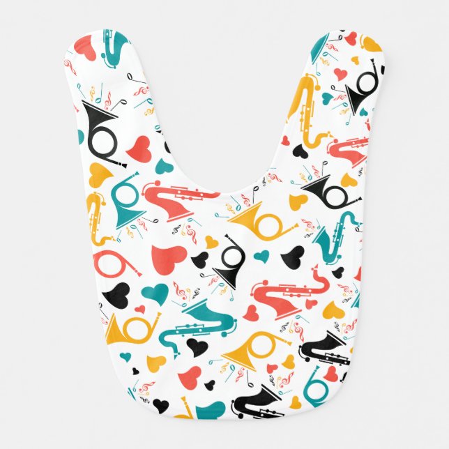 Colorful Music Instruments Note & Hearts Pattern Baby Bib (Front)
