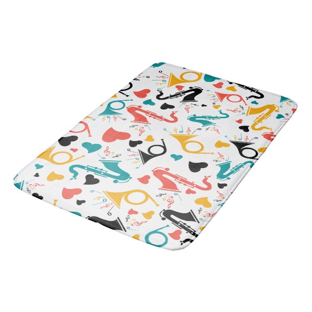 Colorful Music Instruments Note & Hearts Pattern Bath Mat (Angled)