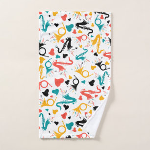 Colorful Music Instruments Note & Hearts Pattern Bath Towel Set