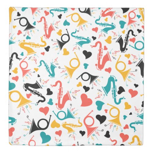 Colorful Music Instruments Note  Hearts Pattern Duvet Cover