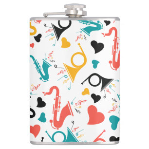 Colorful Music Instruments Note & Hearts Pattern Flask