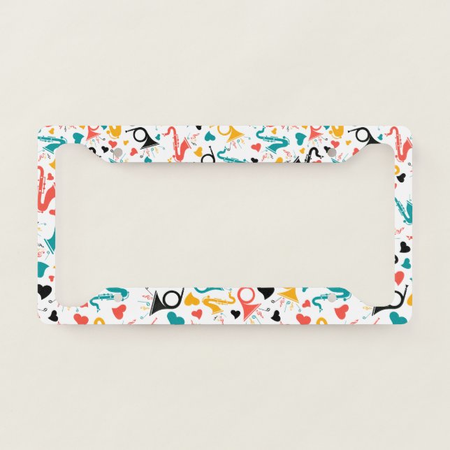 Colorful Music Instruments Note & Hearts Pattern License Plate Frame (Front)