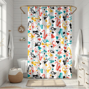 Colorful Music Instruments Note & Hearts Pattern Shower Curtain