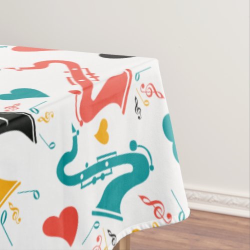 Colorful Music Instruments Note  Hearts Pattern Tablecloth