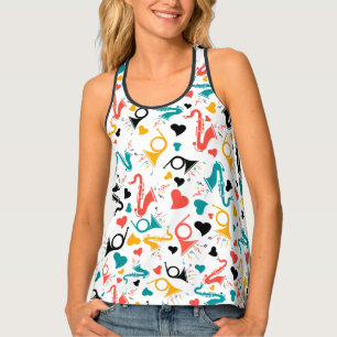 Colorful Music Instruments Note & Hearts Pattern Tank Top