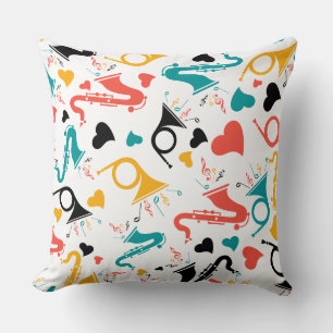 Colorful Music Instruments Note & Hearts Pattern Throw Pillow