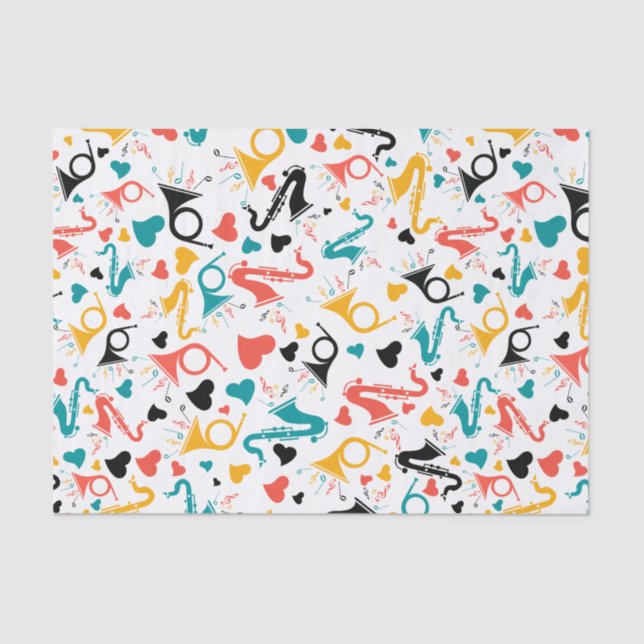 Colorful Music Instruments Note & Hearts Pattern Tissue Paper (Front)