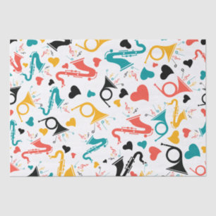 Colorful Music Instruments Note & Hearts Pattern Tissue Paper