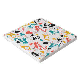 Colorful Music Instruments Note & Hearts Pattern Trivet