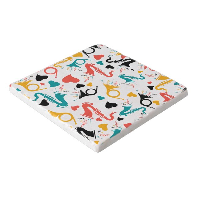 Colorful Music Instruments Note & Hearts Pattern Trivet (Corner)