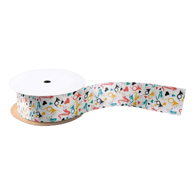 Colorful Music Instruments Pattern Satin Ribbon (Spool)