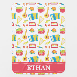 Colorful Music Instruments Personalized Receiving Blanket