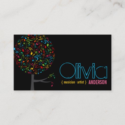 Customizable Colorful Music Musical Notes Song Singing Pop Tree Business Card Template