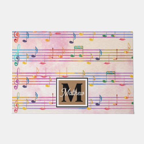 Colorful Music note Musician Monogram   Doormat
