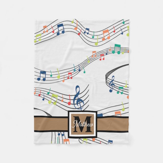 Colorful Music note Musician Monogram   Fleece Blanket (Front)