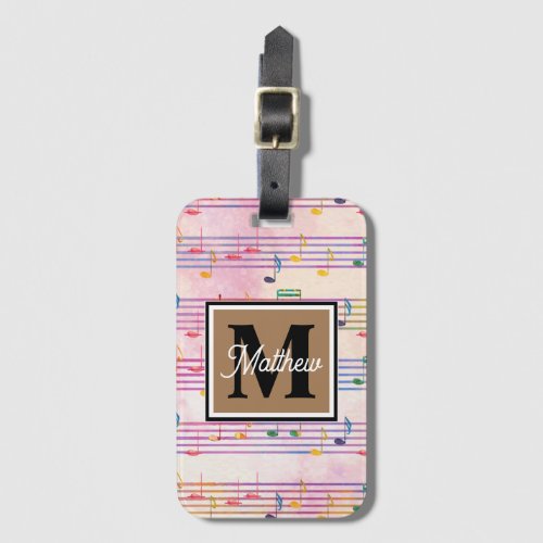 Colorful Music note Musician Monogram   Luggage Tag