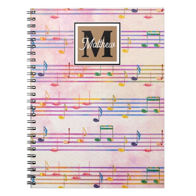 Colorful Music note Musician Monogram  Notebook (Front)
