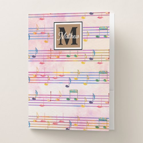 Colorful Music note Musician Monogram  Pocket Folder