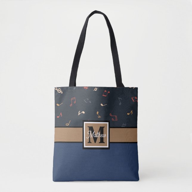 Colorful Music note Musician Monogram  Tote Bag (Front)