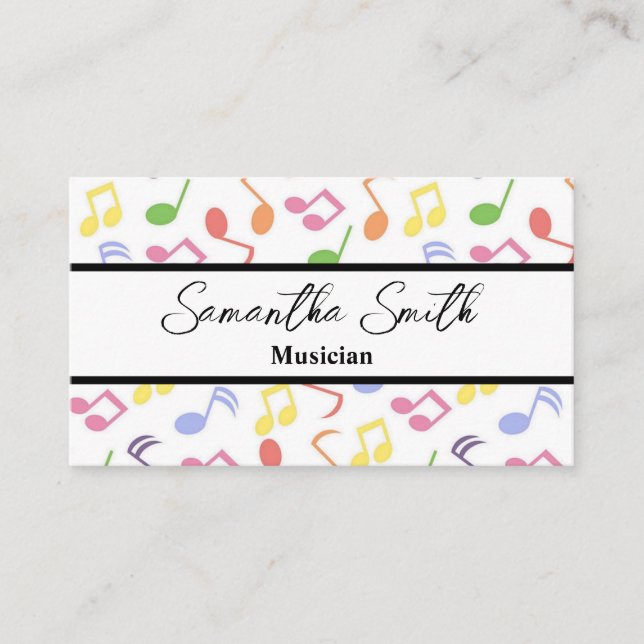 Colorful Music note Musician Music Teacher Business Card (Front)