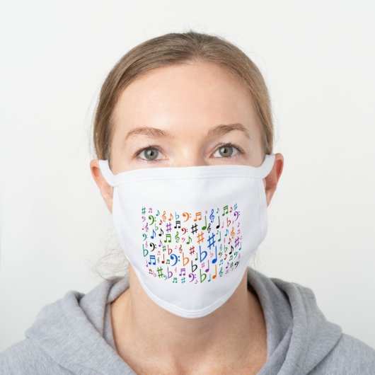 Colorful Music Notes and Symbols White Cotton Face Mask (Worn)