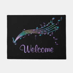 Colorful Music Notes Black Welcome Mat