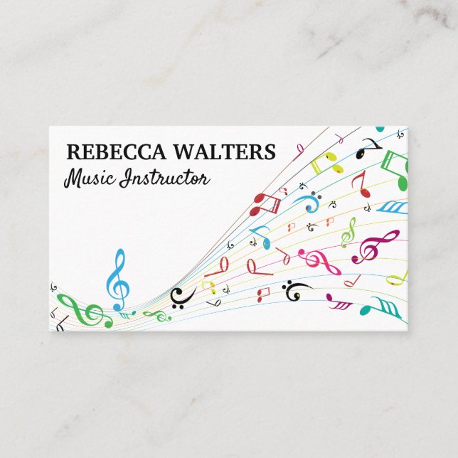 Colorful Music Notes Business Card (Front)
