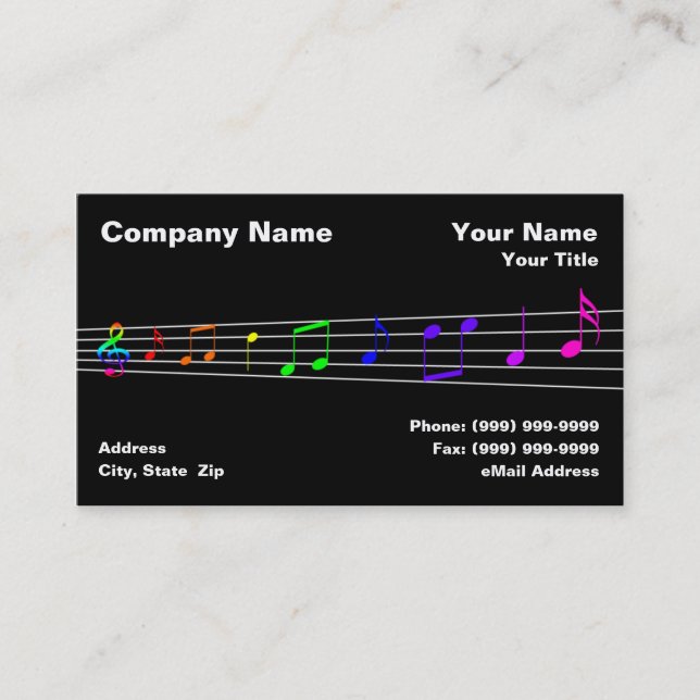 Colorful Music Notes Business Card (Front)