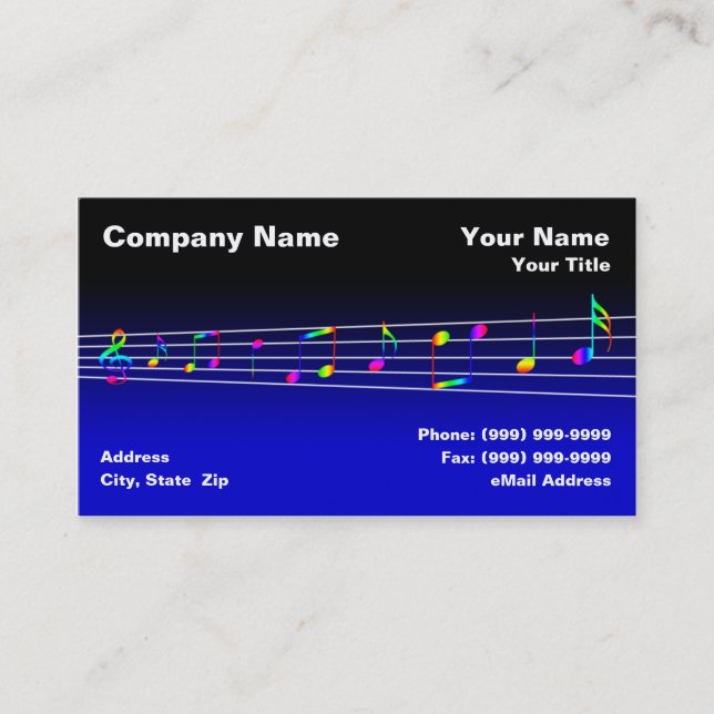 Colorful Music Notes Business Card (Front)