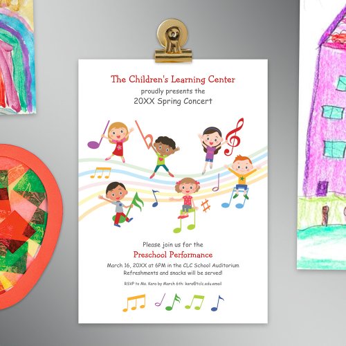 Colorful Music Notes Children School Music Concert Invitation