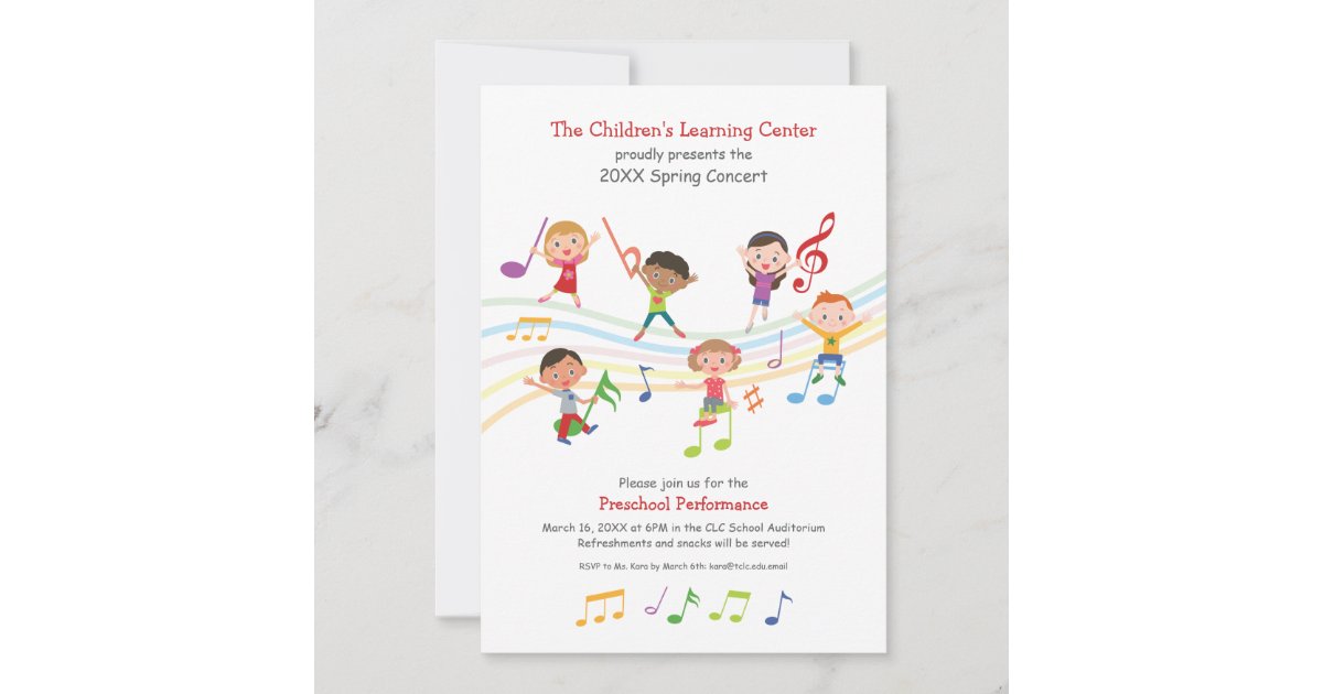 Colorful Music Notes Children School Music Concert Invitation | Zazzle