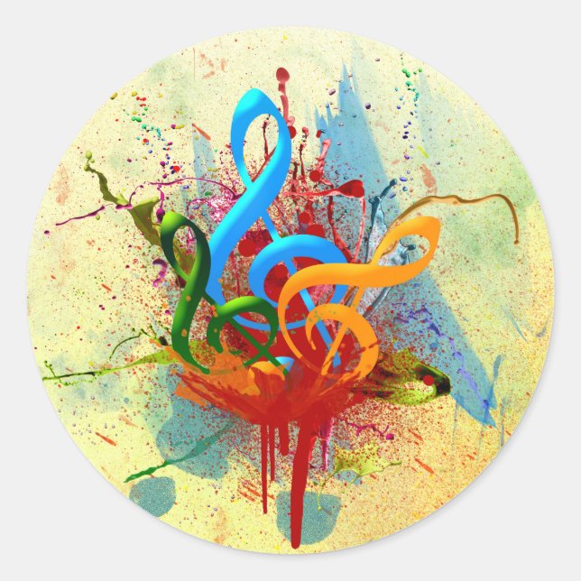 Colorful Music Notes Classic Round Sticker (Front)
