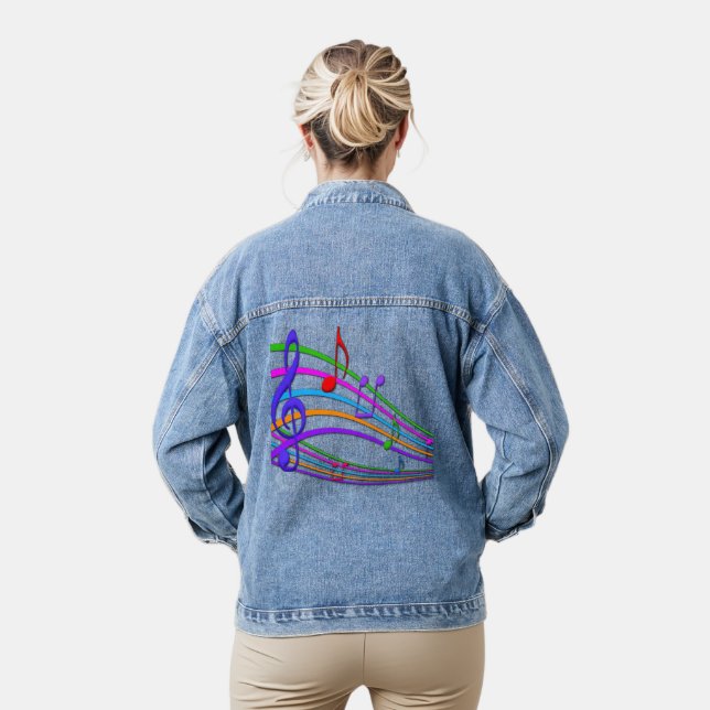 Colorful Music Notes Denim Jacket (Model)