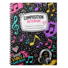 Colorful Music Notes & Good Vibes Composition Note