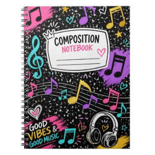 Colorful Music Notes & Good Vibes Composition Note Notebook