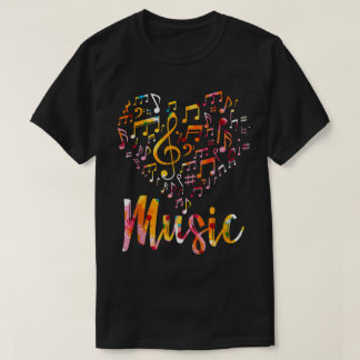 Colorful Music Notes Heart Design T-Shirt