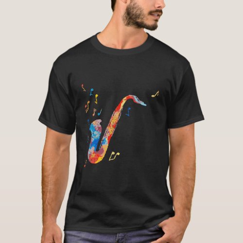 Colorful Music Notes Jazz Music Saxophone T_Shirt