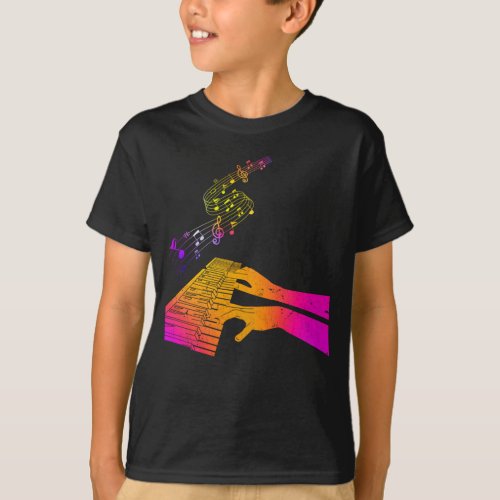 Colorful Music Notes Keyboard Piano Player T_Shirt