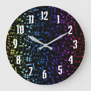 Colorful Music Notes Musicians Music Lovers Large Clock