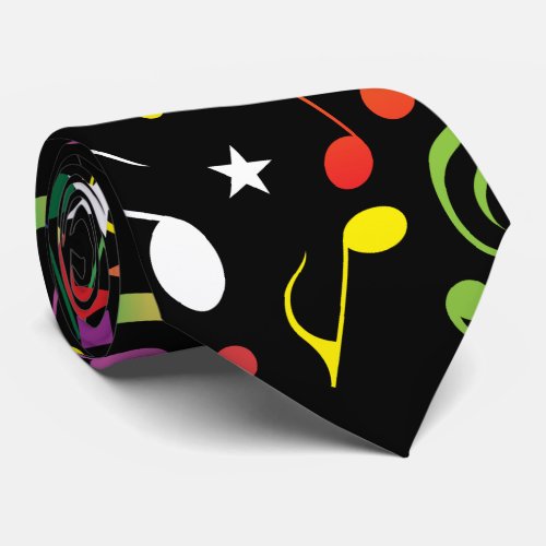 Colorful Music Notes on Black Neck Tie