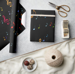 colorful music notes on black wrapping paper