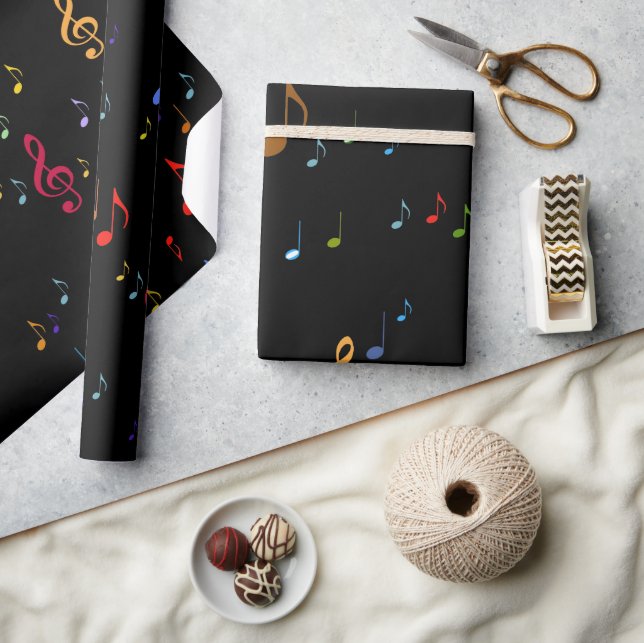 colorful music notes on black wrapping paper (Crafts)