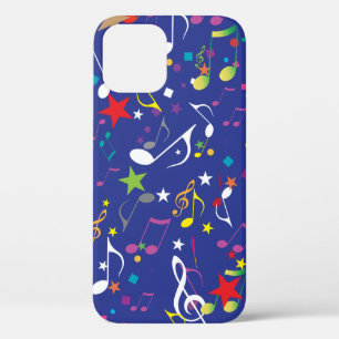 Colorful Music Notes on Blue iPhone 12 Case